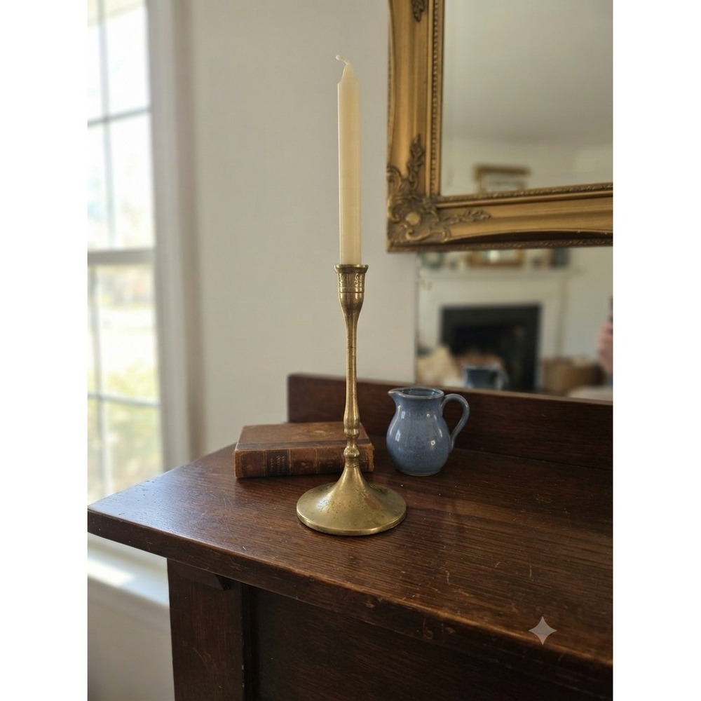 Vintage Brass Candlestick Holder 10 Inch Tall Weighted Felt Base Decor Felt Base